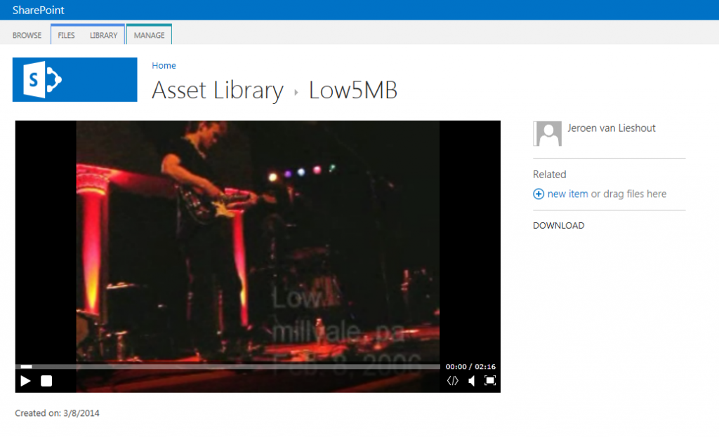 The video player in SharePoint 2013 which allows to play video's directly from browser.