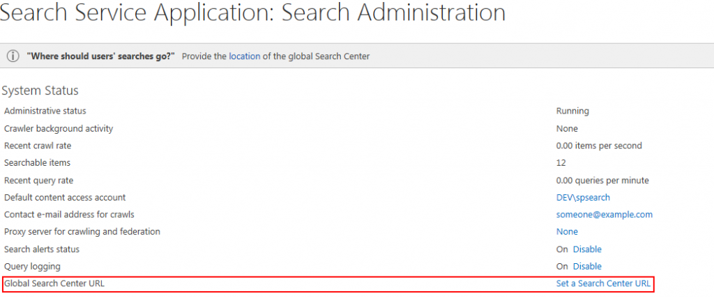 Search Center URL can also be specified in Search Service Application.